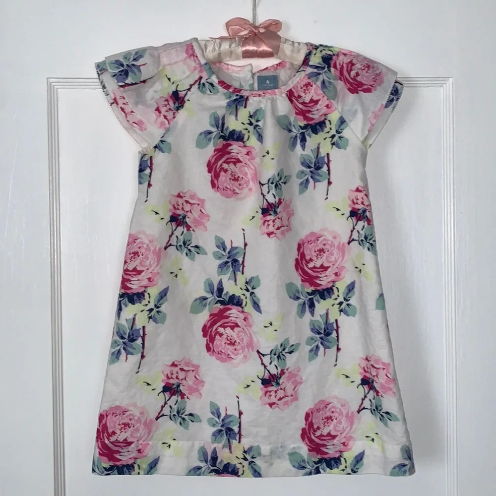 GAP Pink Roses Floral Dress 3 Cotton/Linen VGUC
